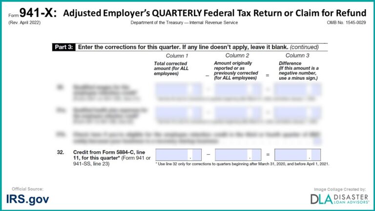 941-x-32-credit-from-form-5884-c-line-11-for-this-quarter-form