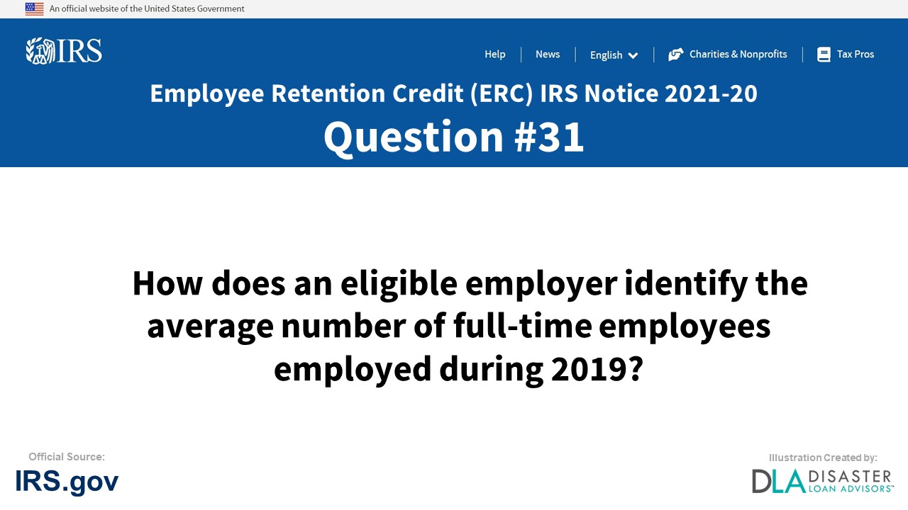 How does an eligible employer identify the average number of full-time employees employed during 2019? - #31 ERC IRS Notice 2021-20